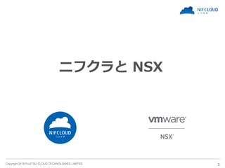 Copyright 2019 FUJITSU CLOUD TECHNOLOGIES LIMITED 3
ニフクラと NSX
 