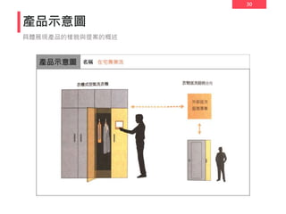 30
產品示意圖
具體展現產品的樣貌與提案的概述
 