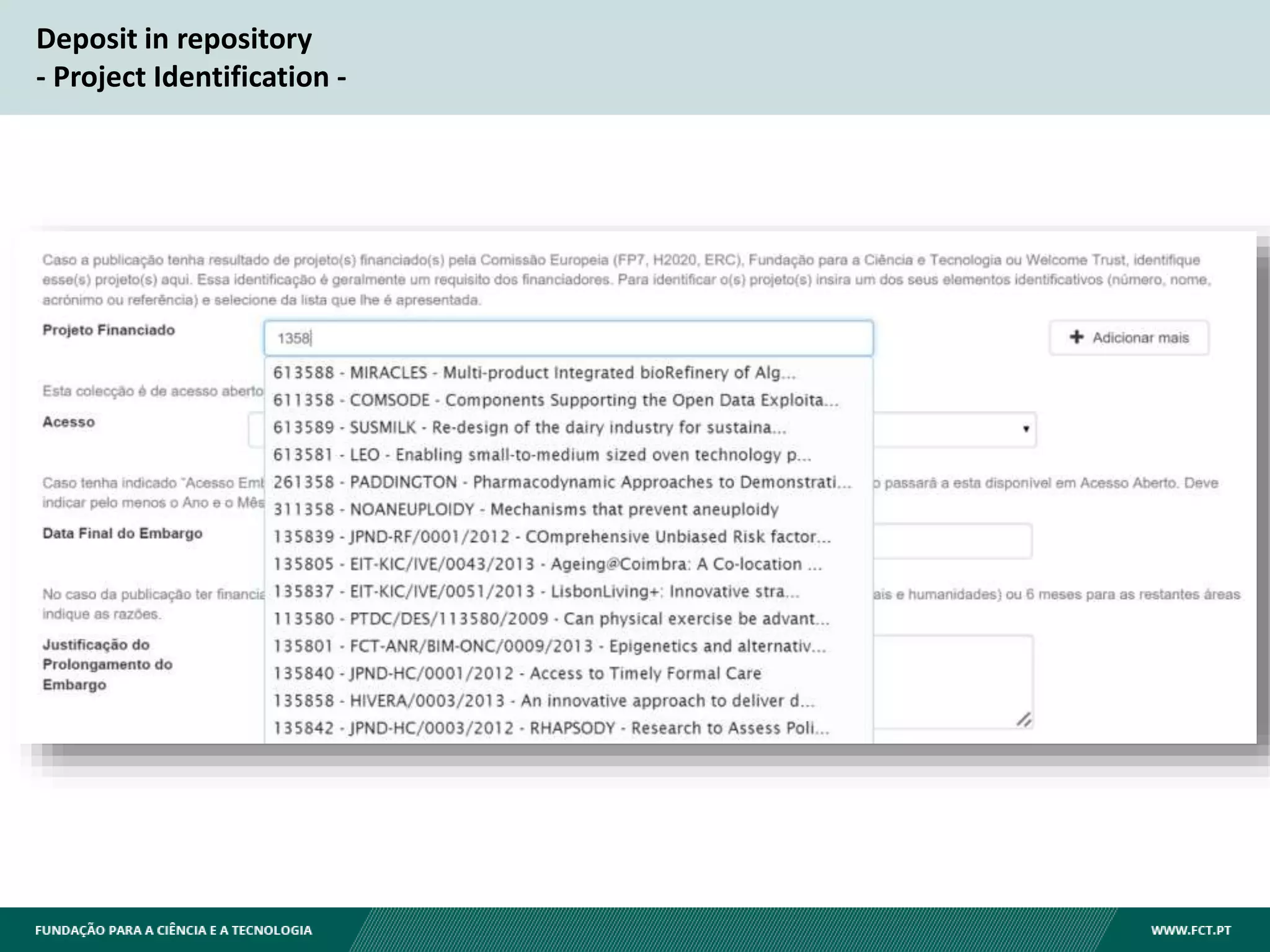 Deposit in repository
- Project Identification -
 