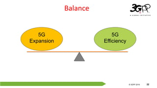 © 3GPP 2012
© 3GPP 2019 22
Balance
5G
Efficiency
5G
Expansion
 