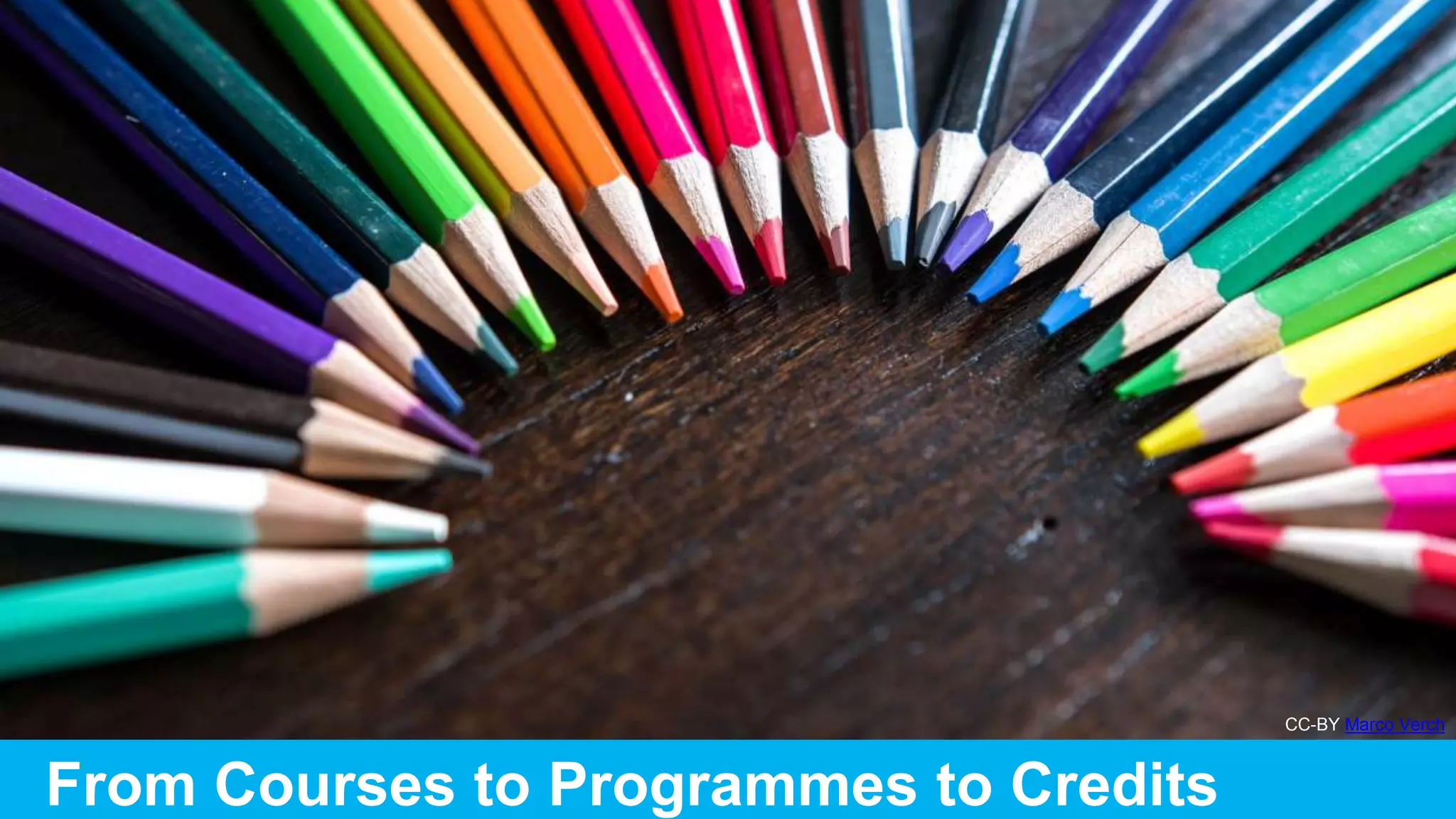 13
From Courses to Programmes to Credits
CC-BY Marco Verch
 