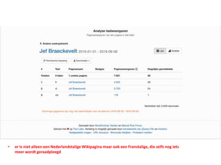 • er is niet alleen een Nederlandstalige Wikipagina maar ook een Franstalige, die zelfs nog iets
meer wordt geraadpleegd
 