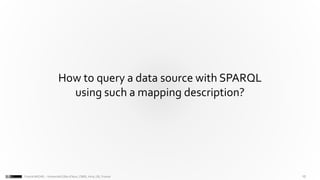 15Franck MICHEL - Université Côte d’Azur, CNRS, Inria, I3S, France
How to query a data source with SPARQL
using such a mapping description?
 