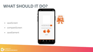• saveScreen
• compareScreen
• saveElement
WHAT SHOULD IT DO?
 