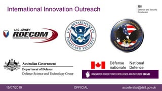15/07/2019 OFFICIAL accelerator@dstl.gov.uk
International Innovation Outreach
 