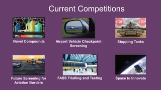 accelerator@dstl.gov.uk© Crown Copyright 2018 OFFICIAL accelerator@dstl.gov.uk
Current Competitions
Airport Vehicle Checkpoint
Screening
Stopping TanksNovel Compounds
Future Screening for
Aviation Borders
Space to InnovateFASS Trialling and Testing
 