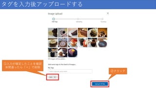 タグを入力後アップロードする
②クリック
①入力が確定したことを確認
※間違ったら「×」で削除
 