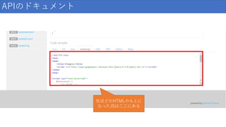 APIのドキュメント
先ほどのHTMLのもとに
なったJSはここにある
 