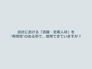 自社における「活躍・定着人材」を
“再現性”のある形で、採用できていますか？
 