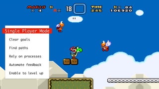 Optimize for
Single Player
Mode
Clear goals
Find paths
Rely on processes
Automate feedback
Enable to level up
Single Player Mode
 