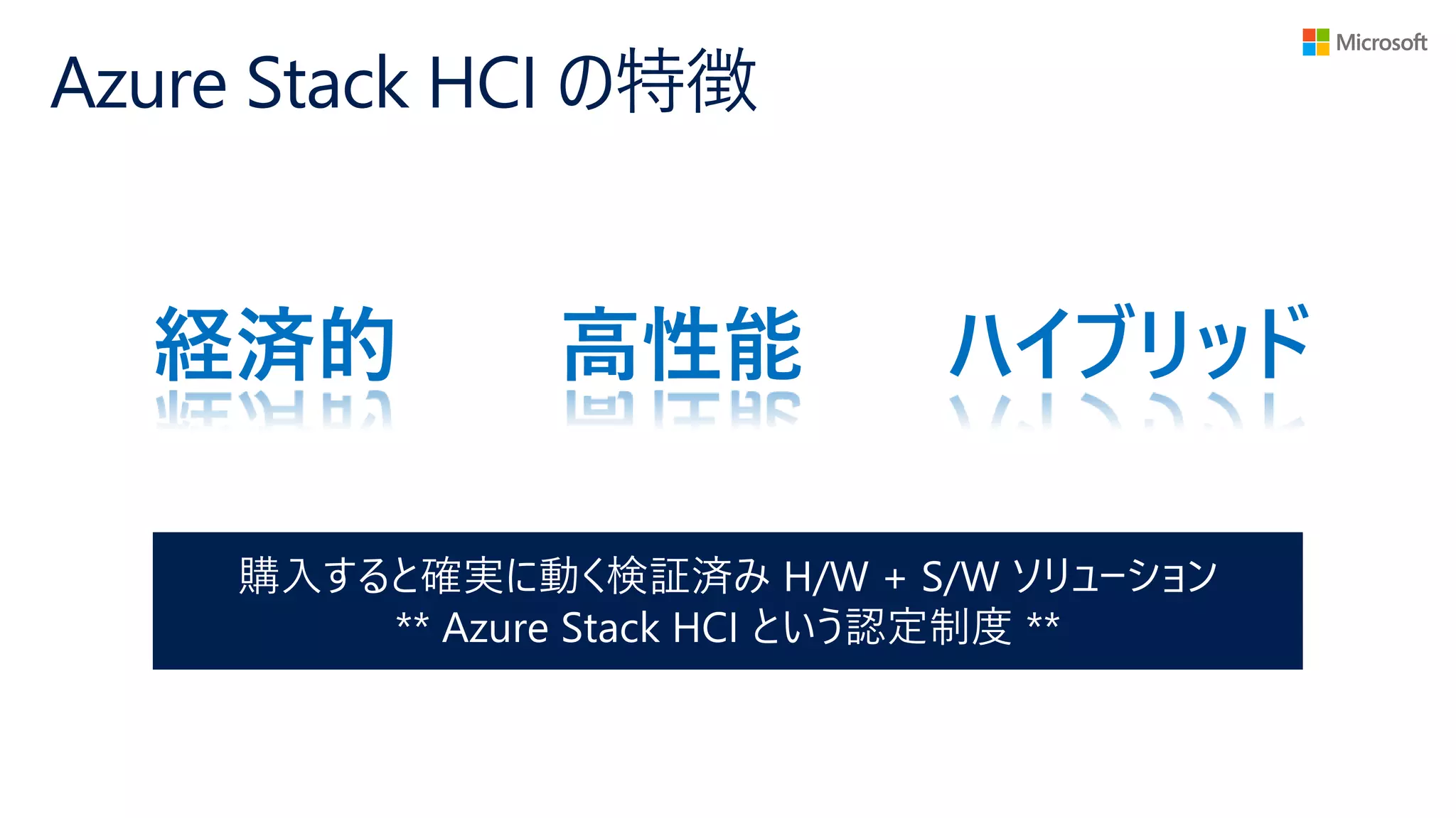 Azure Stack HCI の特徴
経済的 高性能 ハイブリッド
 