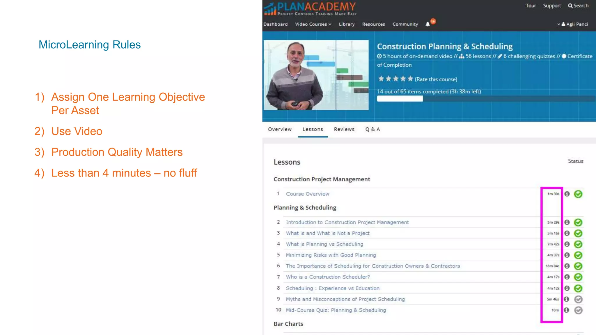 MicroLearning Rules
1) Assign One Learning Objective
Per Asset
2) Use Video
3) Production Quality Matters
4) Less than 4 minutes – no fluff
 
