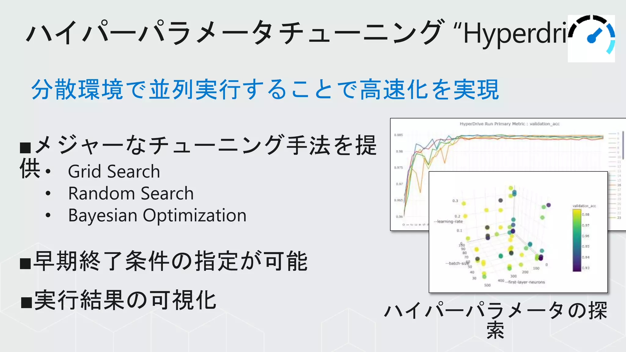 分散環境で並列実行することで高速化を実現
 
