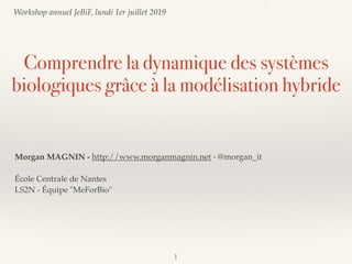 Comprendre la dynamique des systèmes
biologiques grâce à la modélisation hybride
!1
Morgan MAGNIN - http://www.morganmagnin.net - @morgan_it
École Centrale de Nantes
LS2N - Équipe "MeForBio"
Workshop annuel JeBiF, lundi 1er juillet 2019
 