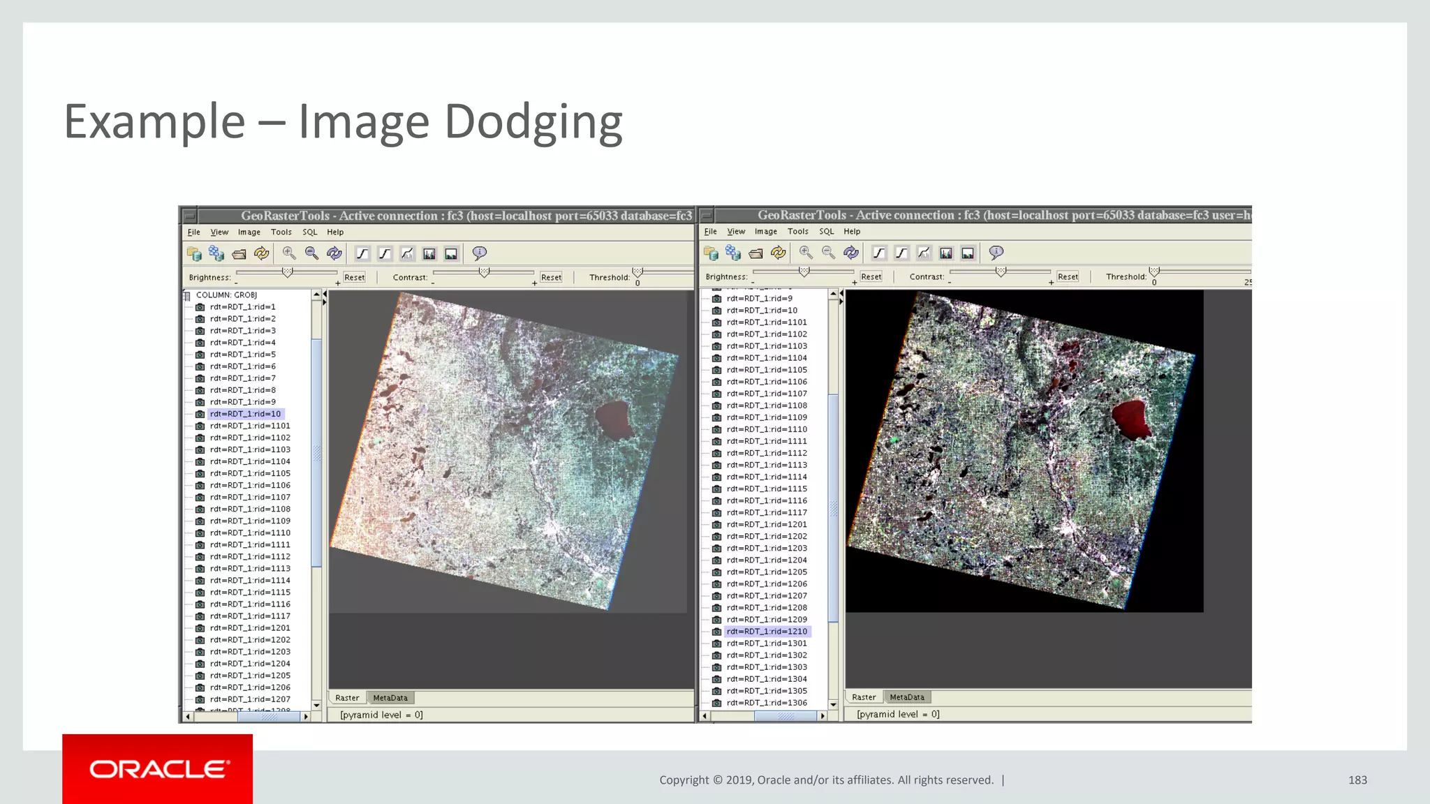 Copyright © 2019, Oracle and/or its affiliates. All rights reserved. |
Example – Image Dodging
183
 