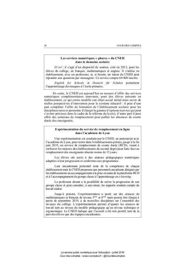 Rapport De La Cour Des Compte Sur Le Numerique De L Education