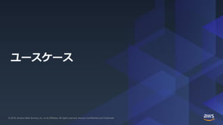 © 2019, Amazon Web Services, Inc. or its Affiliates. All rights reserved.© 2019, Amazon Web Services, Inc. or its Affiliates. All rights reserved. Amazon Confidential and Trademark
ユースケース
 