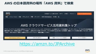 © 2019, Amazon Web Services, Inc. or its Affiliates. All rights reserved.
AWS の日本語資料の場所「AWS 資料」で検索
https://amzn.to/JPArchive
 