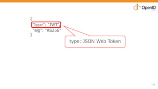 134
{
"type": "JWT",
"alg": "RS256"
}
type: JSON Web Token
 