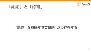 「認証」と「認可」
16
「認証」を意味する英単語は2つ存在する
 