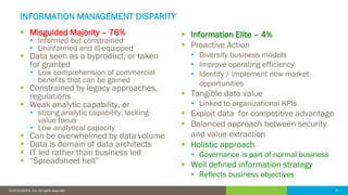 5© 2019 IDERA, Inc. All rights reserved.
INFORMATION MANAGEMENT DISPARITY
▪ Misguided Majority – 76%
• Informed but constrained
• Uninformed and ill-equipped
▪ Data seen as a byproduct, or taken
for granted
• Low comprehension of commercial
benefits that can be gained
▪ Constrained by legacy approaches,
regulations
▪ Weak analytic capability, or
• strong analytic capability, lacking
value focus
• Low analytical capacity
▪ Can be overwhelmed by data volume
▪ Data is domain of data architects
▪ IT led rather than business led
▪ “Spreadsheet hell”
▪ Information Elite – 4%
▪ Proactive Action
• Diversify business models
• Improve operating efficiency
• Identify / implement new market
opportunities
▪ Tangible data value
• Linked to organizational KPIs
▪ Exploit data for competitive advantage
▪ Balanced approach between security
and value extraction
▪ Holistic approach
• Governance is part of normal business
▪ Well defined information strategy
• Reflects business objectives
 