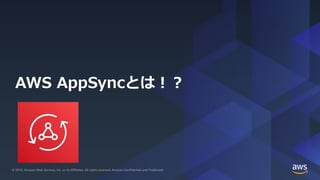 © 2019, Amazon Web Services, Inc. or its Affiliates. All rights reserved.© 2019, Amazon Web Services, Inc. or its Affiliates. All rights reserved. Amazon Confidential and Trademark
AWS AppSyncとは！？
 