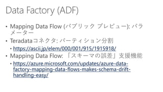 https://ascii.jp/elem/000/001/915/1915918/
https://azure.microsoft.com/updates/azure-data-
factory-mapping-data-flows-makes-schema-drift-
handling-easy/
 