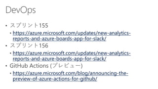 https://azure.microsoft.com/updates/new-analytics-
reports-and-azure-boards-app-for-slack/
https://azure.microsoft.com/updates/new-analytics-
reports-and-azure-boards-app-for-slack/
https://azure.microsoft.com/blog/announcing-the-
preview-of-azure-actions-for-github/
 