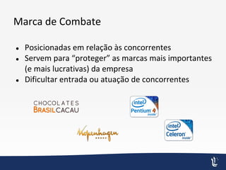 Marca de Combate
● Posicionadas em relação às concorrentes
● Servem para “proteger” as marcas mais importantes
(e mais lucrativas) da empresa
● Dificultar entrada ou atuação de concorrentes
 