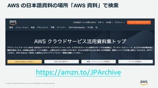 © 2019, Amazon Web Services, Inc. or its Affiliates. All rights reserved.
AWS の日本語資料の場所「AWS 資料」で検索
https://amzn.to/JPArchive
 