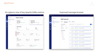 17
At-a-glance view of key Apache Kafka metrics Improved message browser
 