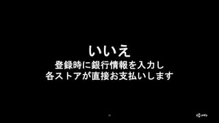 20
いいえ
登録時に銀行情報を入力し
各ストアが直接お支払いします
 