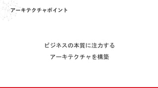 アーキテクチャポイント
ビジネスの本質に注力する
アーキテクチャを構築
 