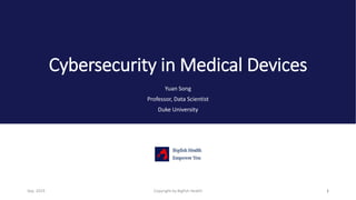 Cybersecurity in Medical Devices
Yuan Song
Professor, Data Scientist
Duke University
1Copyright by Bigfish HealthSep. 2019
 