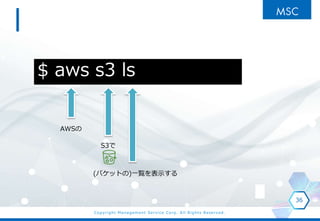 Copyright Management Service Corp. All Rights Reserved.
36
$ aws s3 ls
AWS
S3
(ХåȤ)һEʾ
 