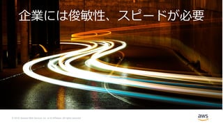 © 2019, Amazon Web Services, Inc. or its Affiliates. All rights reserved.
企業には俊敏性、スピードが必要
 