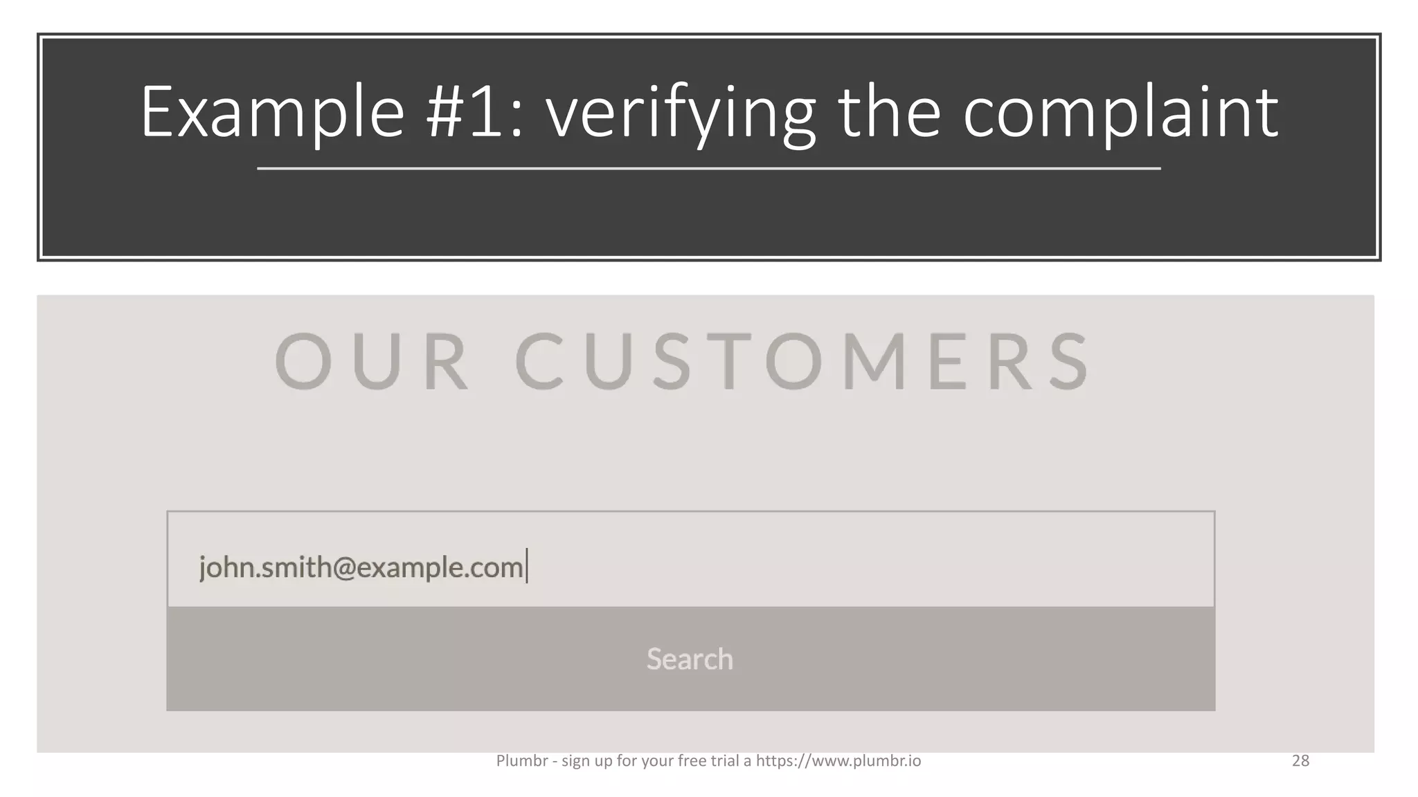 Example #1: verifying the complaint
28Plumbr - sign up for your free trial a https://www.plumbr.io
 