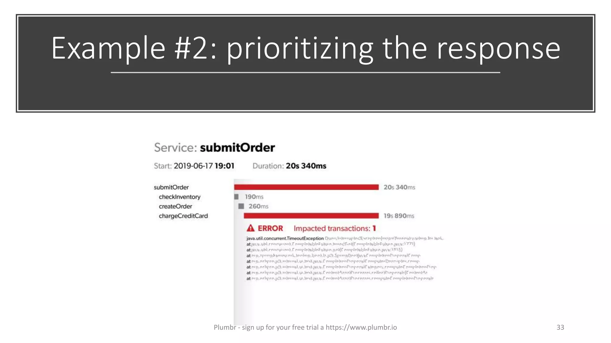 Example #2: prioritizing the response
33Plumbr - sign up for your free trial a https://www.plumbr.io
 