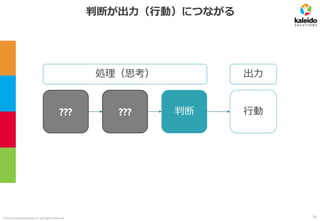 ©2019 kaleidosolutions inc. all rights reserved
判断が出力（行動）につながる
処理（思考）
??? ??? 判断
出力
行動
16
 
