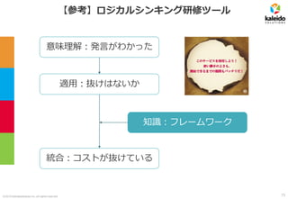 ©2019 kaleidosolutions inc. all rights reserved
【参考】ロジカルシンキング研修ツール
知識：フレームワーク
統合：コストが抜けている
適用：抜けはないか
意味理解：発言がわかった
73
 