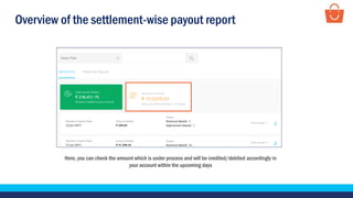 Overview of the settlement-wise payout report
Here, you can check the amount which is under process and will be credited/debited accordingly in
your account within the upcoming days
 