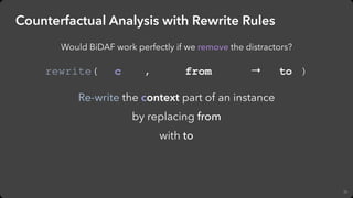 36
Counterfactual Analysis with Rewrite Rules
Would BiDAF work perfectly if we remove the distractors?
rewrite( , → )c tof...