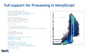 Full support for Processing in WarpScript
800 'width' STORE 800 'height' STORE
400.0 'maxspeed' STORE 40000.0 'maxalt' STORE
3.0 2.0 2.0 @orbit/heatmap/kernel/triangular 'kernel' STORE
@orbit/heatmap/palette/classic 'palette' STORE
'TOKEN''token' STORE
$width $height '2D' PGraphics
'MULTIPLY' PblendMode 'CENTER' PimageMode
[ $token '~(ALT|CAS)' {} NOW -2000000 ] FETCH
DUP 0 GET LASTTICK 'now' STORE
[ SWAP bucketizer.last $now STU 0 ] BUCKETIZE
// Create heatmap
<%
7 GET LIST-> DROP 'CAS' STORE 'ALT' STORE
<% $CAS ISNULL NOT $ALT ISNULL NOT && %>
<% $kernel $CAS $maxspeed / $width * $ALT $maxalt / 1.0 SWAP - $height * Pimage
%>
IFT
0 NaN NaN NaN NULL
%> MACROREDUCER 'GRAPHER' STORE
[ SWAP [] $GRAPHER ] REDUCE DROP
// Colorize
Ppixels <% DROP Palpha $palette SWAP GET %> LMAP
PupdatePixels Pencode Pdecode
$width $height '2D' PGraphics
// Do the grid
PnoFill 0 0 $width 1 - $height 1 - Prect
2.0 PstrokeWeight 200.0 Pcolor Pstroke
250.0 $maxspeed / $width * DUP 0 SWAP $height Pline
0 10000 $maxalt / 1.0 SWAP - $height * DUP $width SWAP Pline
SWAP 0 0 Pimage Pencode
 