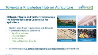 6
www.eo4agri.eu
Towards a Knowledge Hub on Agriculture
EO4Agri enlarges and further systematizes
the knowledge about Cope...