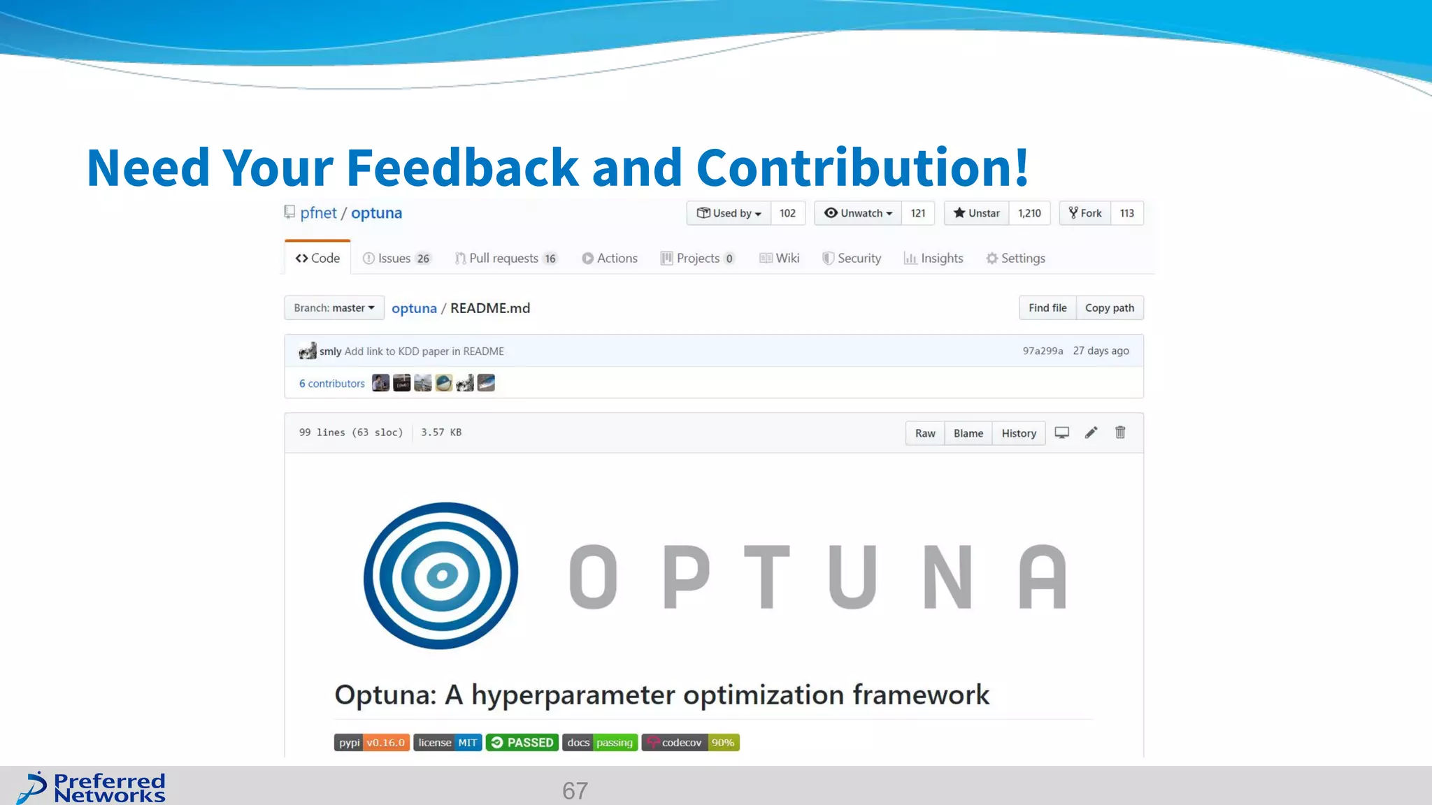 Need Your Feedback and Contribution!
67
 