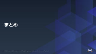 © 2019, Amazon Web Services, Inc. or its Affiliates. All rights reserved. Amazon Confidential and Trademark© 2019, Amazon Web Services, Inc. or its Affiliates. All rights reserved. Amazon Confidential and Trademark
まとめ
 
