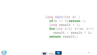 long fact(int n) {
if(n == 0)return 1;
long result = 1;
for(int i=2; i<=n; i++)
result = result * i;
return result;}
25
 