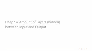 Deep? = Amount of Layers (hidden)
between Input and Output
 
