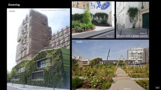 roofs
walls ZAC des Batignolles, Avril 2015
Paris 12
Streets with a green permit
Paris 17
Paris 17
Greening
 
