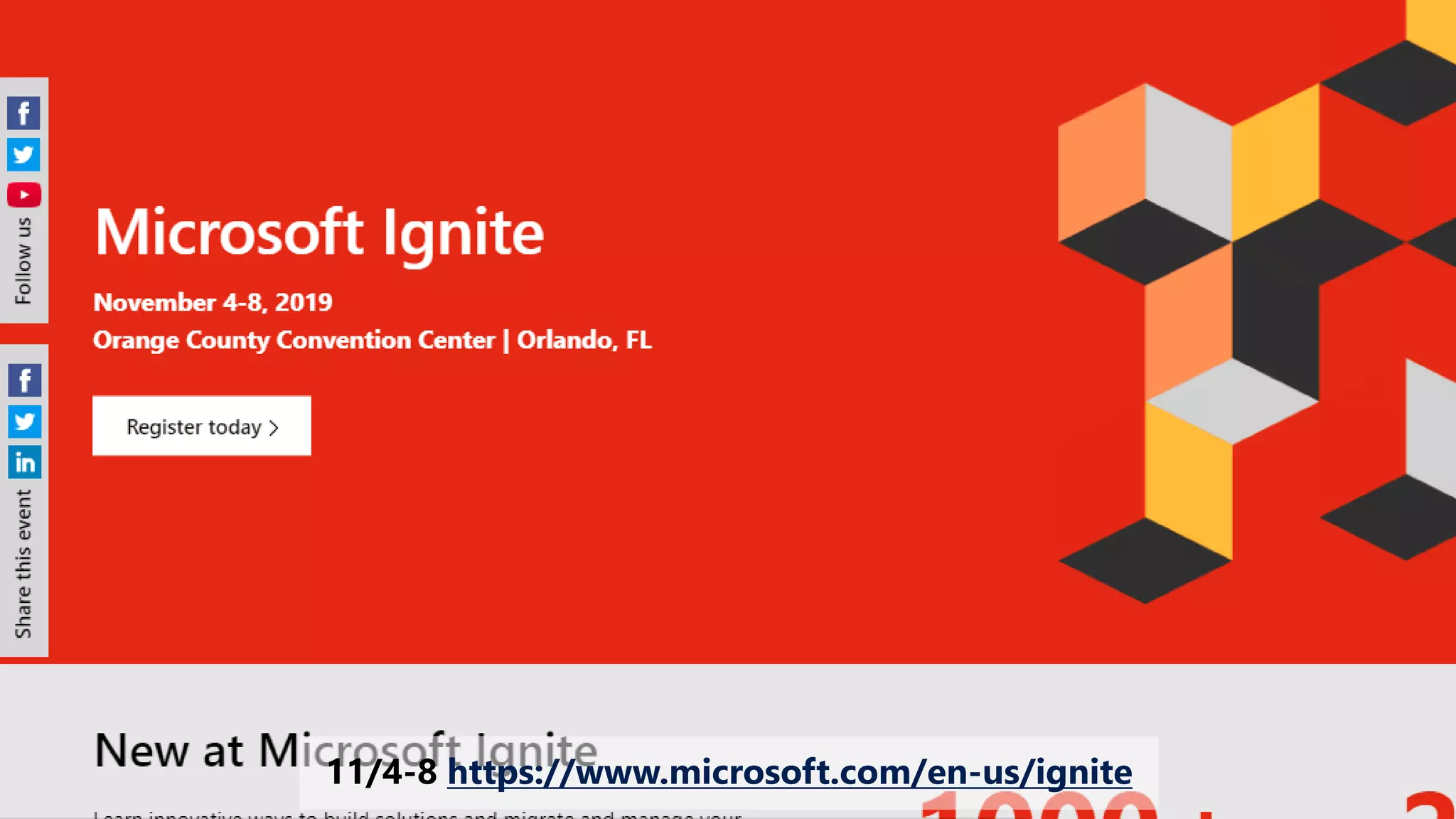 11/4-8 https://www.microsoft.com/en-us/ignite
 